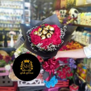 باقة ورد ساتان لون احمر