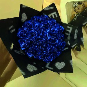 باقة ورد ساتان لون ازرق