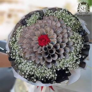 باقة تنسيق مصاري مع ورد ابيض